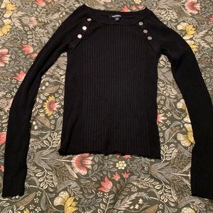 Express xs black long sleeve top with silver buttons